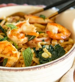 Shrimp Linguine with Herbs and Corn