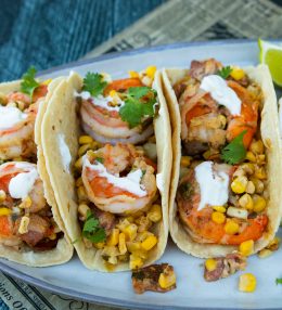 Shrimp Tacos with Corn and Bacon