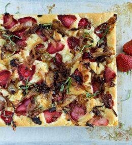 Strawberry Focaccia with Maple Balsamic Onions