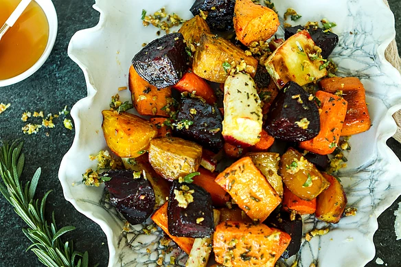 Best Ever Roasted Root Vegetables with Pistachio Crumble