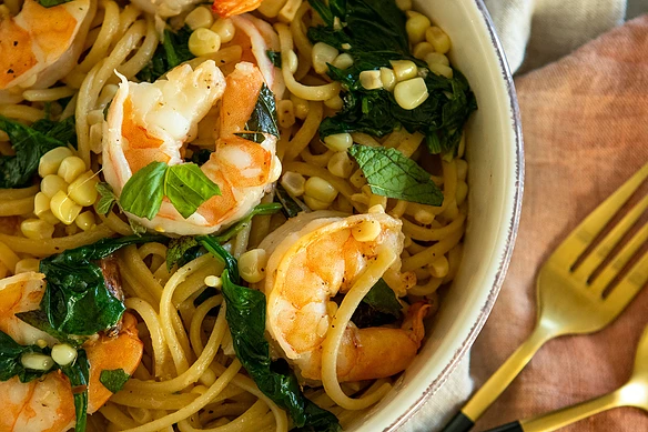 Shrimp Linguine with Herbs & Corn