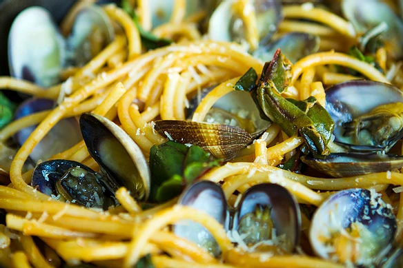 Bucatini with Clams & Wilted Greens