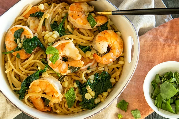 Shrimp Linguine with Herbs & Corn