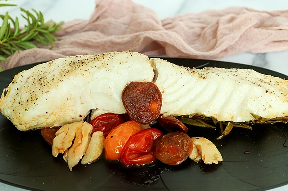 Halibut with Spicy Sausage & Tomatoes