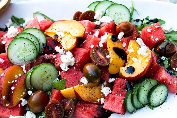 Watermelon, peach and feta salad