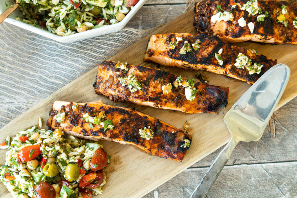 Greek Salmon with Orzo Salad | The Fancy Pants Kitchen
