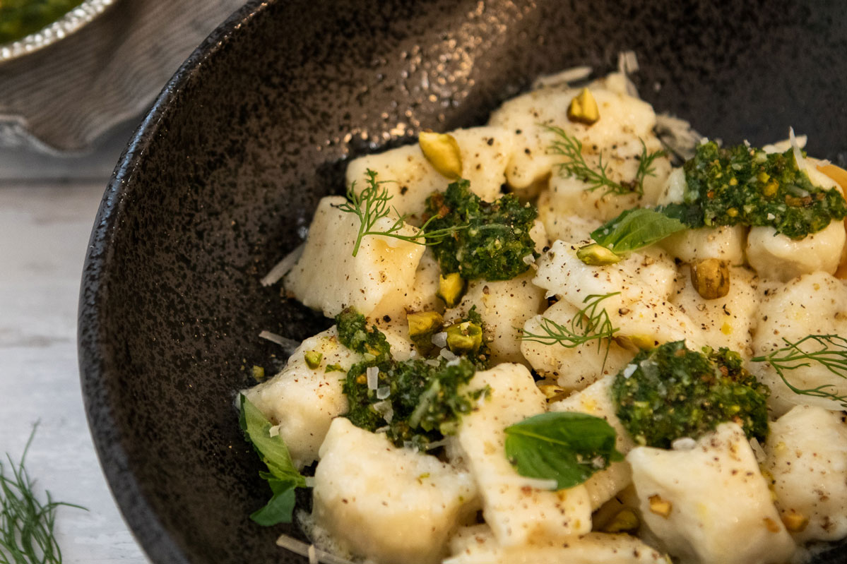 Lemon Ricotta Gnocchi With Pistachio Pesto | The Fancy Pants Kitchen