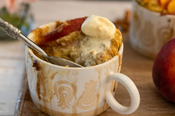 Sloppy Peach Cake in a Cup - Indulge With Mimi