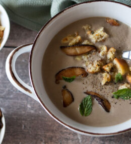 Creamy Mushroom Soup with Rosemary Breadcrumbs