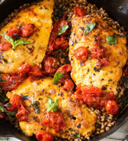 Chicken and Farro with Burst Tomatoes