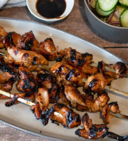 Yakitori Chicken Skewers with Asian Cucumber Salad