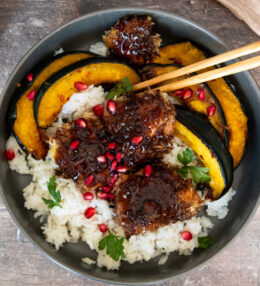 Sticky Pomegranate Chicken and Honey-Roasted Squash