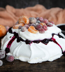 Pavlova with Sugared Cranberries