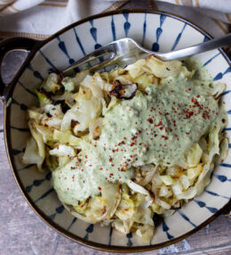 Roasted Cabbage with Cashew-Tahini Sauce