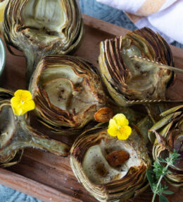 Garlic Butter-Seared Steamed Artichokes